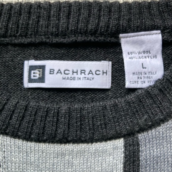 Bachrach Color block Knit Sweater Mens Sz Lg Grey Black Blue Red Wool Made Italy - Picture 4 of 9